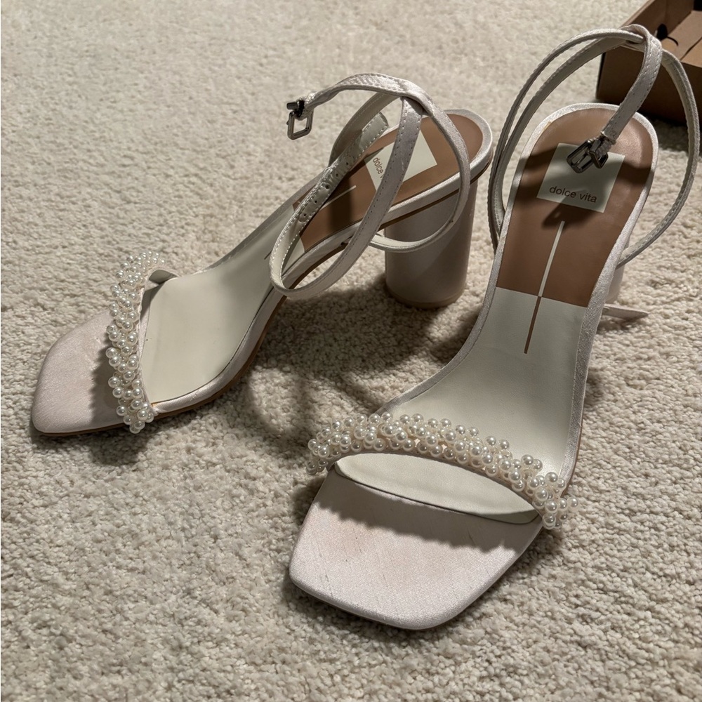 Dolce Vita Pearl-Adorned White/Cream Heels